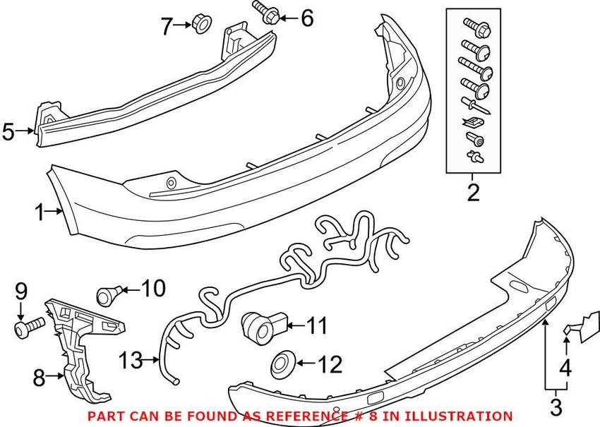 Audi Bumper Cover Support Rail - Rear Passenger Side 8U0807454A